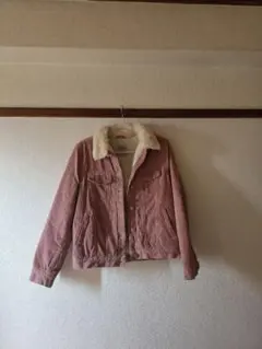 コーデュロイ ピンクジャケット フェイクファー襟