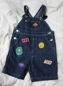★ミキハウス★デニムオーバーオール(五分丈)　ワッペン　レトロ★110cm