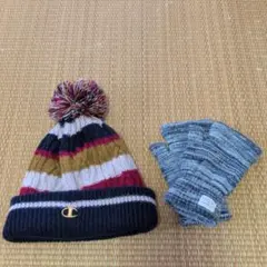 Champion ニット帽 手袋 セット ポンポン付き
