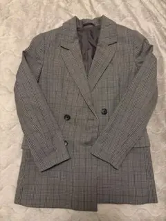 GU ダブルブレスト チェック柄ジャケット グレー