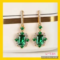 ピアス スクエア ドロップ プレゼント クリスマス フォーマル グリーン