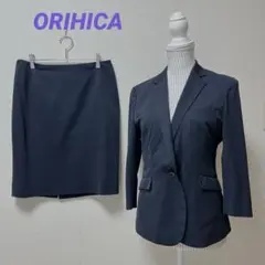 オリヒカ　スカートスーツ　セットアップ　大きいサイズ　ウォッシャブル　ネイビー
