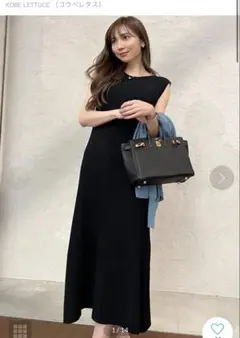 岡部あゆみさんコラボ　ノースリーブニットワンピース マリンブルー　コウベレタス