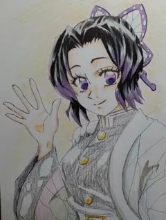 手書きイラスト 画用紙 A4サイズ胡蝶しのぶファンアート