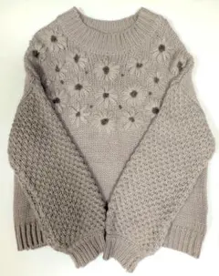 【Crisp クリスプ】フラワーガーデンニット セーター 長袖 ベージュ