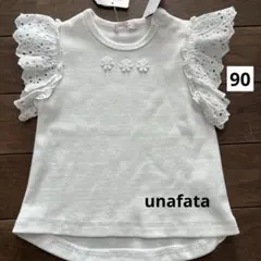新品　袖フリル　お花　ホワイト Tシャツ 90cm バースデイ　unafata