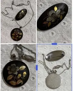 ヴィンテージ　象嵌二点セット　Amitaシルバー材質ネックレス　ブローチ年代物