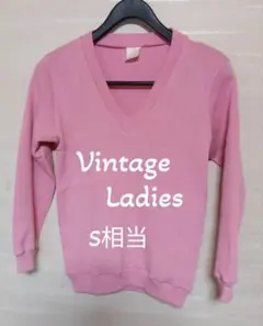 Ladies◇Vネック カットソー 　セーター　ニット　 S相当　ピンク　古着