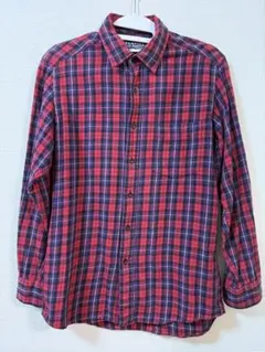 UNIQLO フランネルシャツ　チェック柄 赤x黒、M