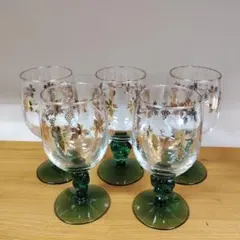 ワイングラス 5個セット ぶどう装飾　昭和レトロ