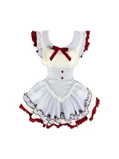 チェリー柄ブルーチェック　ワンピース夏 かわいいロリータコスプレ衣装