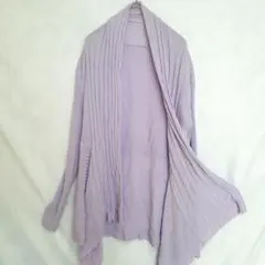 ラベンダー 変形リブニット カーディガン M ショールカラー 薄紫 春物