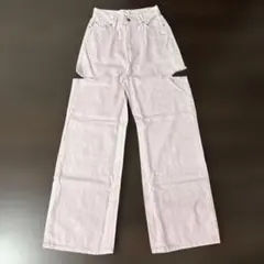 WEGO薄いピンク カットアウトデザイン ワイドレッグデニム