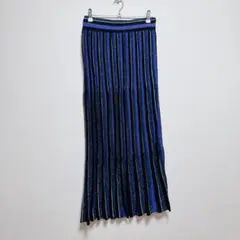ZARA ザラ　ニット ストライプ ロングスカート ラメ入り ブルー