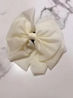 シフォン ビッグリボン バンスクリップ ホワイト ヘアクリップ