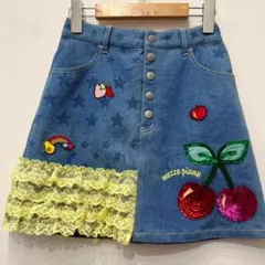 美品　☆平成レトロ メゾピアノ レア デニムスカート フリル 星 140