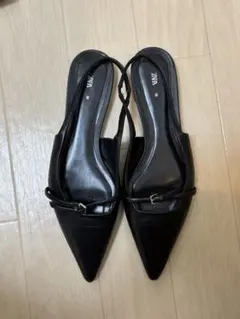 ZARA ポインテッドトゥ スリングバック ミュール ブラック 38のサムネイル