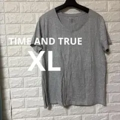 TIME AND TRUE グレー Vネック Tシャツ 【XL】　半袖
