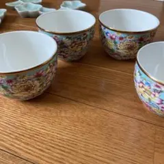 花柄陶器茶器セット 4個