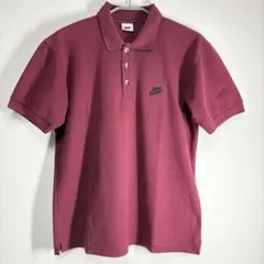 90s　NIKE ポロシャツ　白タグ　ワインレッド　刺繍ロゴ　ワンポイント　L