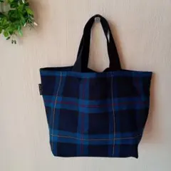Mサイズタータンチェック　ブルー系　トートバッグ　ハンドメイド【1/11】