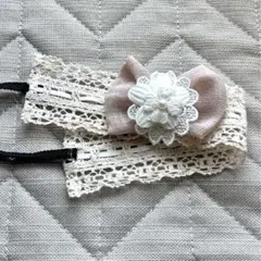 ハンドメイド　ヘアバンド　カチューシャ　白×レース×リボン　記念日