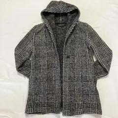 INDIVI レディース　フード付きコート ブラック・ホワイトチェック