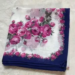 Christian Dior ハンカチ 花柄 ローズ ネイビーのサムネイル