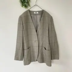 ジェーンモア［M］上品レトロ◎ウール混◎さらり◎チェック柄ノーカラージャケットのサムネイル