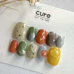 598【ベリーショート】ネイルチップ 個性派ネイル　カラフルぷっくり　ニュアンス