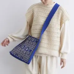 フレンチブル/ジャカード織り/ジャルダンショルダーバッグ/総柄/ニット編み