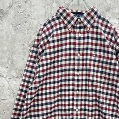 トミーヒルフィガー　チェックシャツ　ネルシャツ　古着　ワインレッド　紺　XL