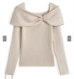 GRLリボンビジューオフショルダーリブニットトップスアイボリー[pm830]
