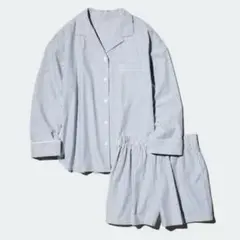 【完売品】ユニクロ パジャマ 長袖 シャツ 短パン ストライプ 青 白 ボタンのサムネイル