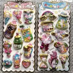 ウォーターシール　2枚セット　キラキラ　水入り　動物　ぷくぷくシール　3D