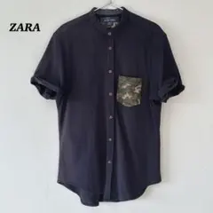 ZARAザラ　メンズ　半袖　スリムフィット　ポロシャツ　迷彩　ネイビー