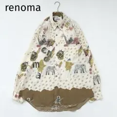 【レノマ】長袖シャツ　総柄　サバンナ　象　ネイチャー　レギュラーカラー　個性的のサムネイル