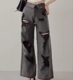 【Chico】ダメージワイドデニムパンツ（サイズ0）