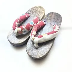 子供用草履 18cm 赤色と白色の花柄