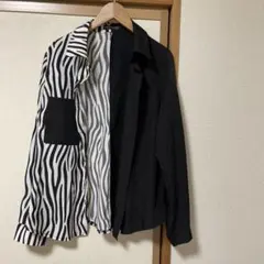 ユニークデザイン長袖シャツ ブラック/ゼブラ