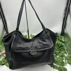 TORYBURCH トリーバーチ レザー　トートバッグ　ロゴ　ブラック　極美品