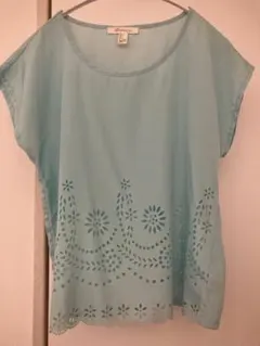 美品 ブラウス トップス ブルー ミントブルー 水色 カットワーク S