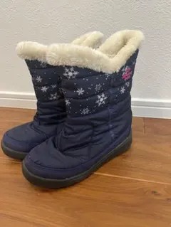 子ども用 ネイビー 雪の結晶柄スノーブーツ