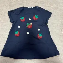 familiar　ファミリアいちご刺繍 ネイビー 半袖ワンピース　80㎝
