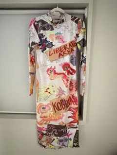 kobinai アートプリントタイトフィットロングワンピース