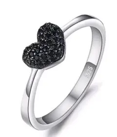 【美品】S925スターリングシルバーブラックスピネル愛ハートジルコニアリング
