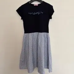 familiar 半袖ワンピース 140サイズ 黒/ストライプ