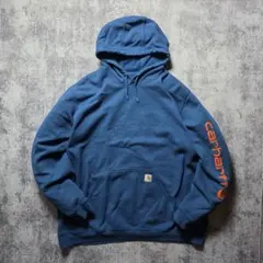 カーハート 袖ロゴ パーカー 2XL 青 ビッグ