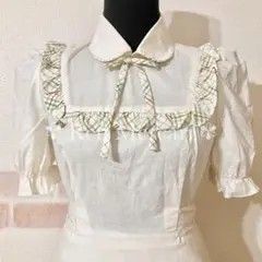 A*i様 クラシカル ワンピース 半袖 モスグリーン レース 刺繍 くるみボタン A*i様 クラシカル ワンピース 半袖 モスグリーン レース 刺繍 くるみ