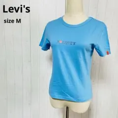 リーバイスTシャツM水色ブルー青レディース半袖ロゴ刺繍トップス a419